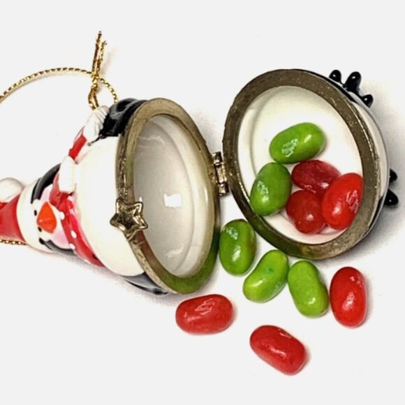 Penguin with Santa Hat Scarf Porcelain Hinged Trinket Box Christmas Ornament - Picture 4 of 5